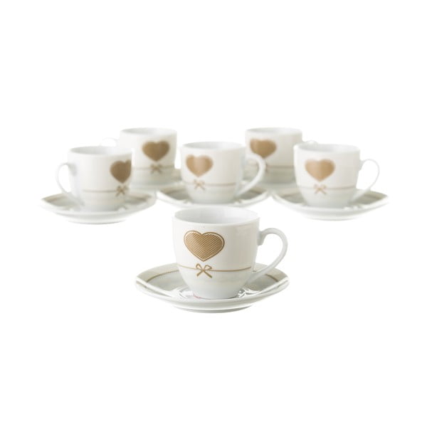 Heart 6 darabos csésze és alátét készlet, fém tartóval - Unimasa-image-1