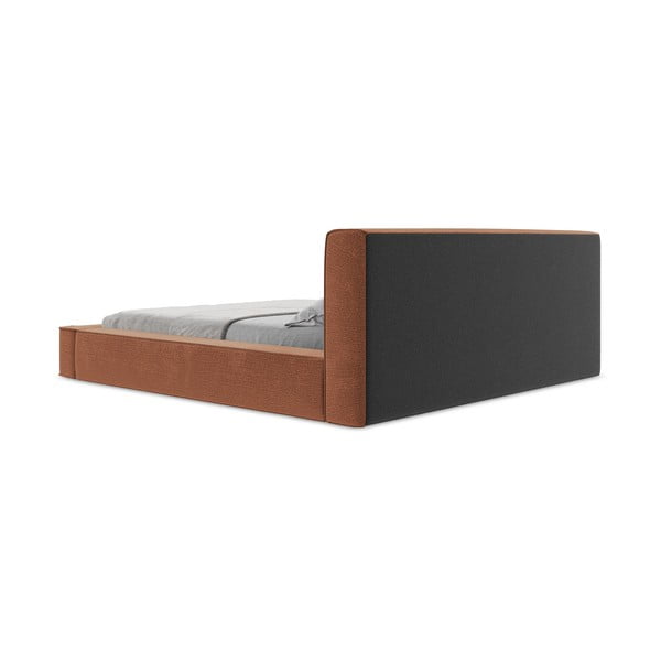 Terrakotta színű kárpitozott ágyneműtartós franciaágy ágyráccsal 180x200 cm Noho – Makamii-image-2