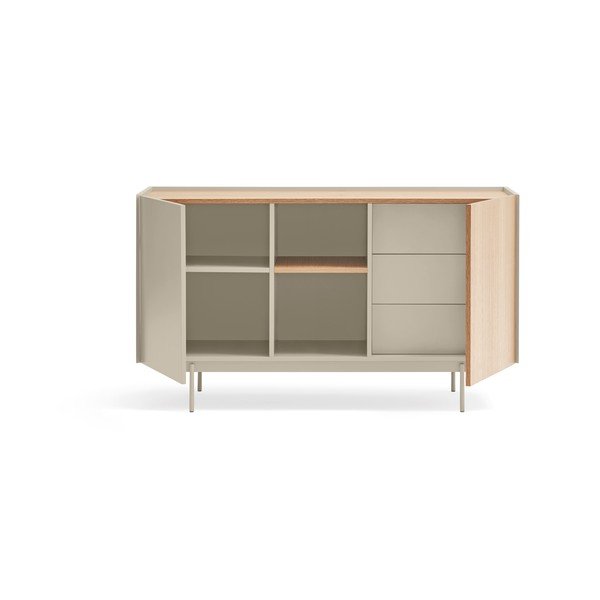 Bézs-natúr színű alacsony komód tölgyfa dekorral 130x78 cm Otto – Teulat-image-3