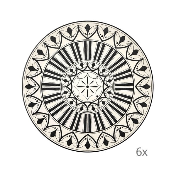 Maroc Tabak 6 db krémszínű porcelán tányér fekete mintával, ⌀ 26 cm - Mia