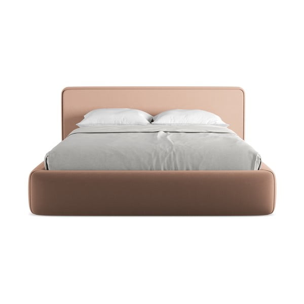 Világos rózsaszín kárpitozott ágyneműtartós franciaágy ágyráccsal 160x200 cm Kiana – Makamii-image-4