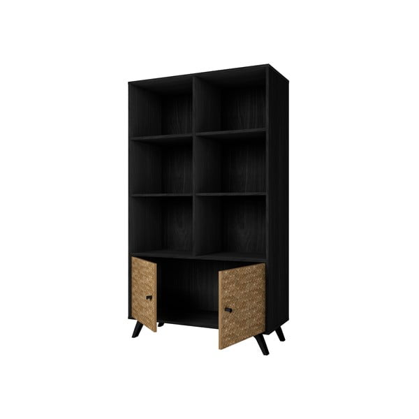 Fekete könyvespolc egzotikus fa dekorral 92x160 cm Hanoi - Marckeric-image-3