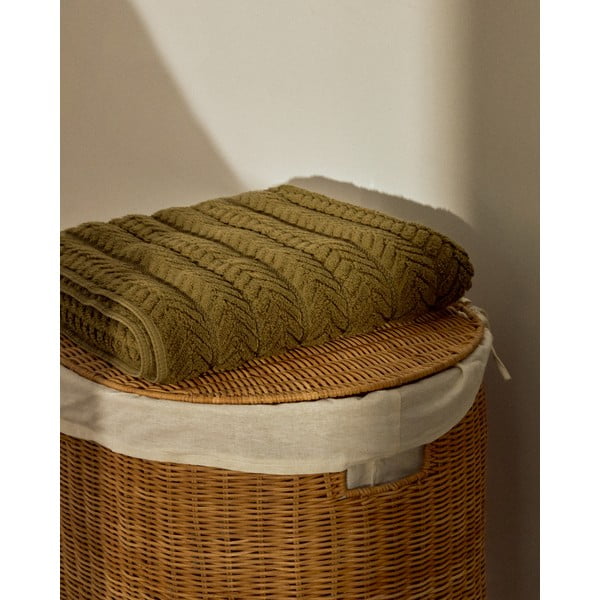 Zöld frottír pamut törölköző 30x50 cm Rune – Kave Home-image-1