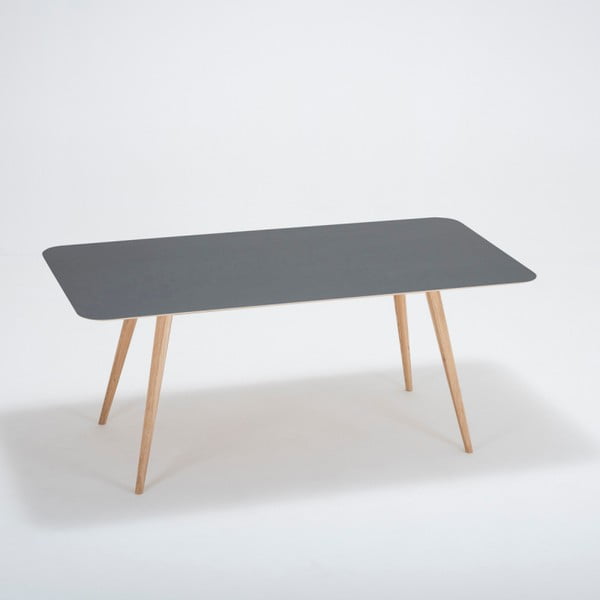 Linn tömör tölgyfa étkezőasztal fekete asztallappal, 180 x 90 cm - Gazzda