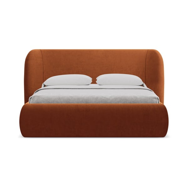  Terrakotta színű kárpitozott ágyneműtartós franciaágy ágyráccsal 180x200 cm Hauke – Makamii-image-3