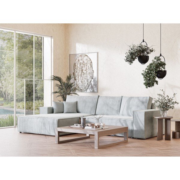 Világosszürke zsenília kinyitható-tárolóhelyes sarokkanapé (bal oldali-heverő résszel) Maze – Maison de Rêve-image-1