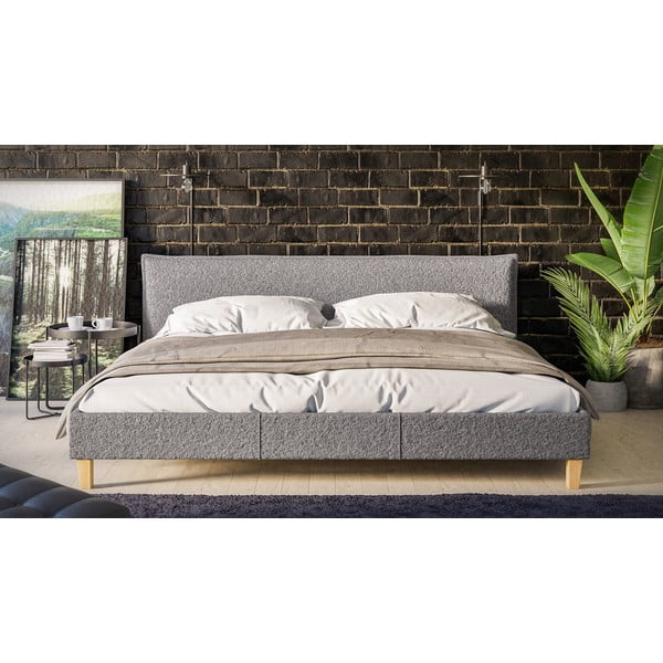 Szürke kárpitozott franciaágy ágyráccsal 200x200 cm Tina – Ropez-image-1