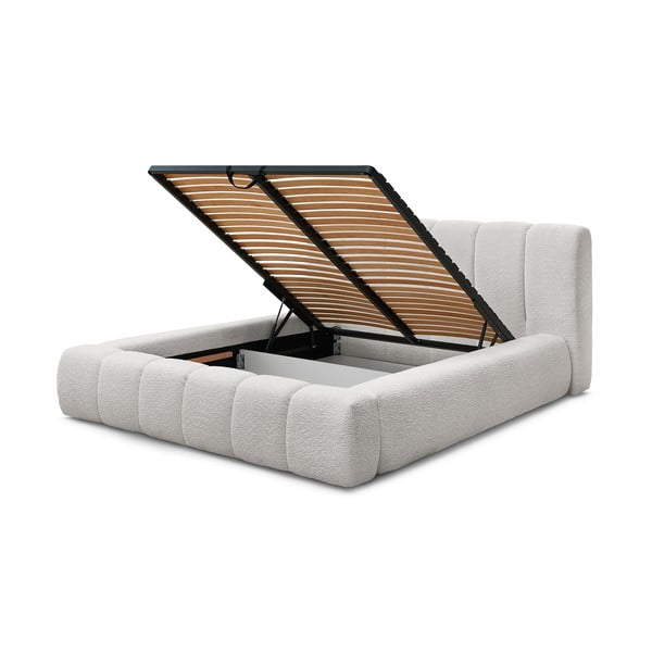 Világosszürke kárpitozott ágyneműtartós franciaágy ágyráccsal 180x200 cm Denali – Bobochic Paris-image-4