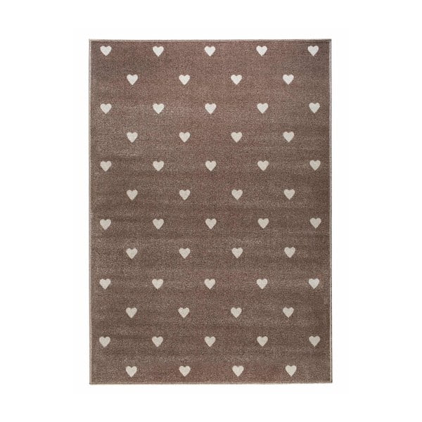 Beige Dots barna szívecskés szőnyeg, 133 x 190 cm - KICOTI