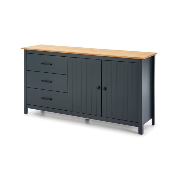 Sötétkék borovi fenyő alacsony komód 150x80 cm Miranda – Marckeric-image-4
