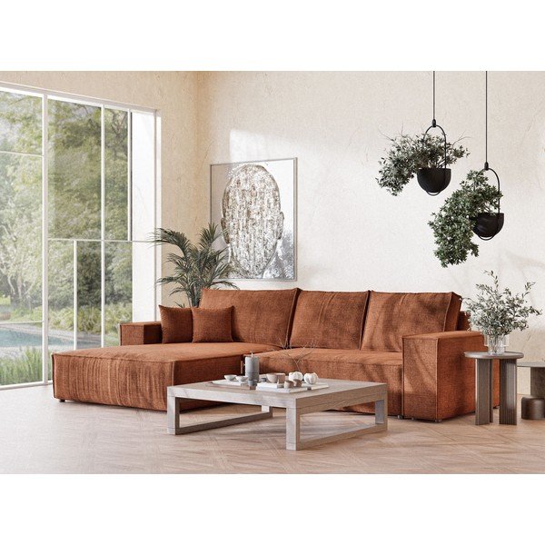 Rézszínű zsenília kinyitható-tárolóhelyes sarokkanapé (bal oldali-heverő résszel) Maze – Maison de Rêve-image-1