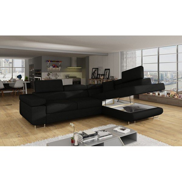 Fekete kinyitható-tárolóhelyes sarokkanapé (jobb oldali-L alakú) Anton – ELTAP-image-4