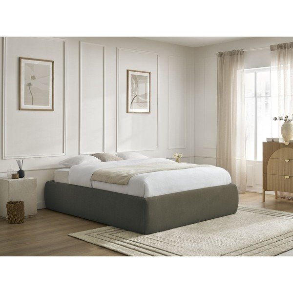 Sötétzöld kárpitozott ágyneműtartós franciaágy ágyráccsal, ágytámla nélkül 160x200 cm Inera – Bobochic Paris-image-1