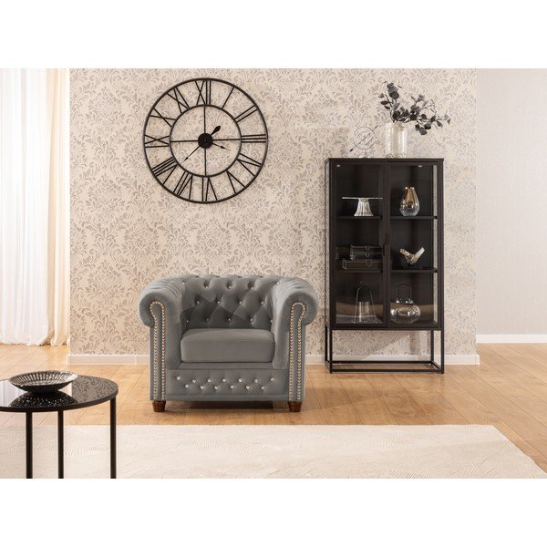 Szürke bársony chesterfield fotel York Blik – Ropez-image-4