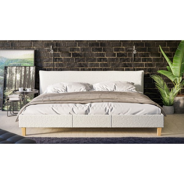 Krémszínű kárpitozott franciaágy ágyráccsal 200x200 cm Tina – Ropez-image-1