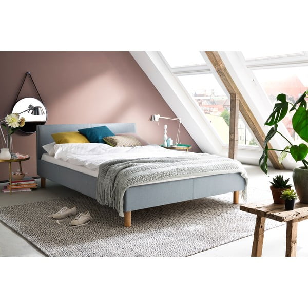 Kék-szürke kárpitozott franciaágy ágyrács nélkül 140x200 cm Lena – Meise Möbel-image-1