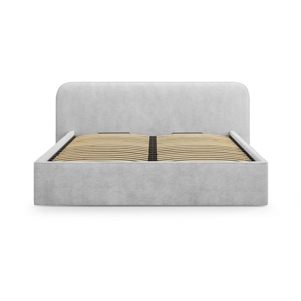 Világosszürke kárpitozott ágyneműtartós franciaágy ágyráccsal 140x200 cm Elizabeth – Micadoni -image-4