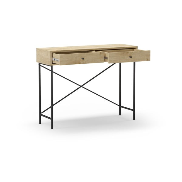 Natúr színű konzolasztal tölgyfa dekoros asztallappal 35x110 cm Titan – Marckeric-image-3