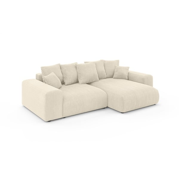 Krémszínű kordbársony kinyitható tárolóhelyes sarokkanapé (variálható sarok) Luma – Ropez-image-2