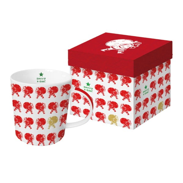 Scandic Santa Red karácsonyi mintás porcelán bögre díszdobozban, 350 ml - PPD