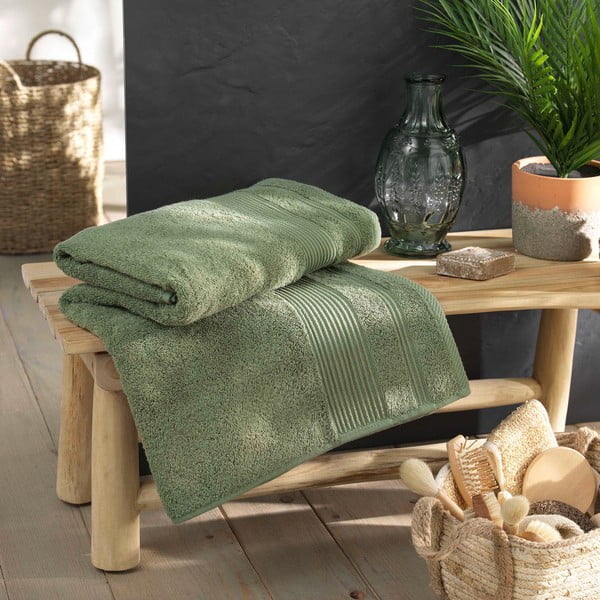 Khaki frottír pamut fürdőlepedő 90x150 cm Tendresse – douceur d'intérieur-image-1