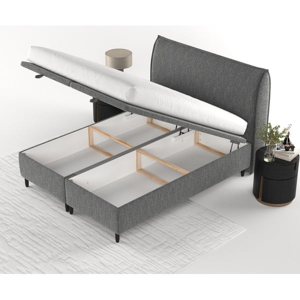 Szürke kárpitozott ágyneműtartós franciaágy 200x200 cm Pearl – Maison de Rêve-image-3