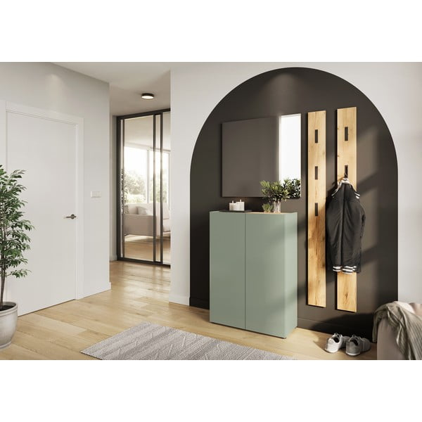 Világoszöld előszoba bútor tölgyfa dekorral 74x200x33 cm Alviano – Germania-image-1