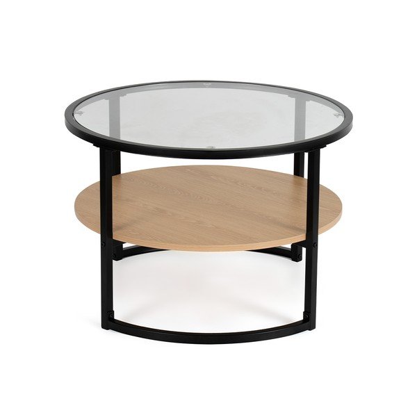 Fekete-natúr színű kerek dohányzóasztal tölgyfa dekorral ø 68 cm Zanu – Bonami Essentials-image-3