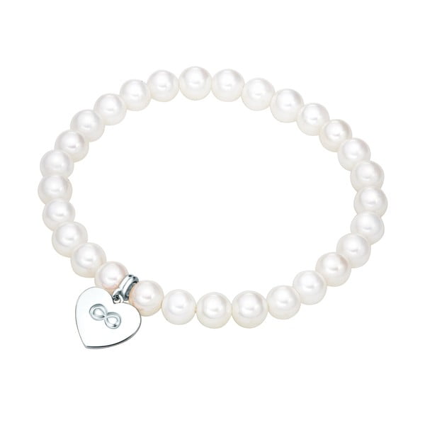 Heart fehér gyöngy karkötő ezüstszínű medállal, hossz 20 cm - Nova Pearls Copenhagen