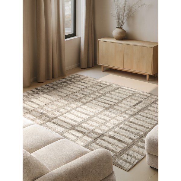 Krémszínű kézi szövésű gyapjú szőnyeg 80x150 cm Boho 1.0 Linara – Vikosa-image-1