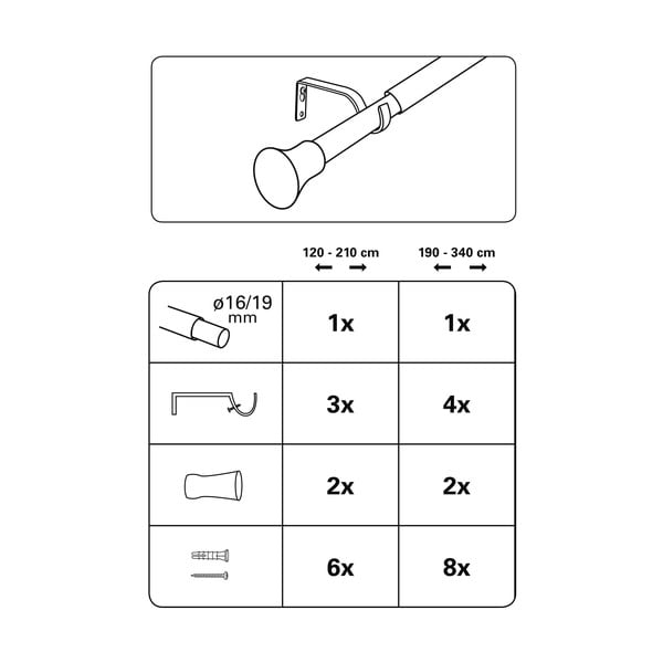 Fém bővíthető függönykarnis 120 - 210 cm Konus - Gardinia-image-2