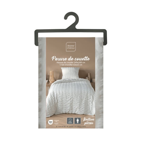 Fehér egyszemélyes krepp ágyneműhuzat 140x200 cm Plissia – douceur d'intérieur-image-4