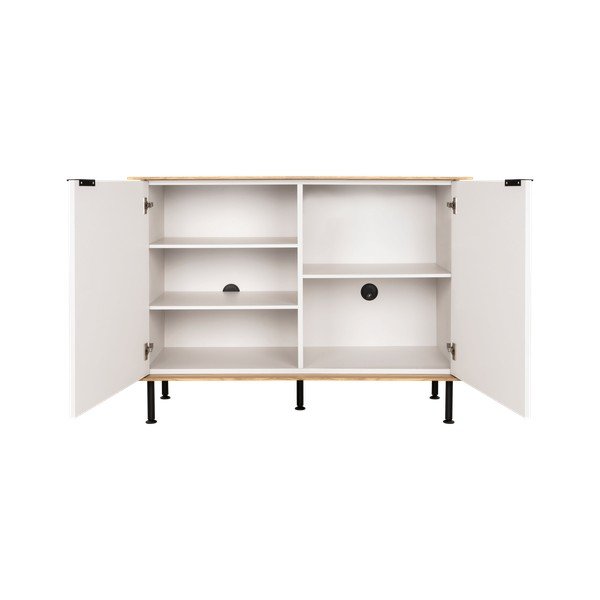 Szürkésbézs komód kábellyukkal tölgyfa dekorral 120x88x50 cm Suumo – noo.ma-image-3