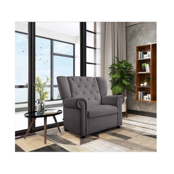 Szürke bársony chesterfield-hinta fotel Lillyse – Støraa-image-3