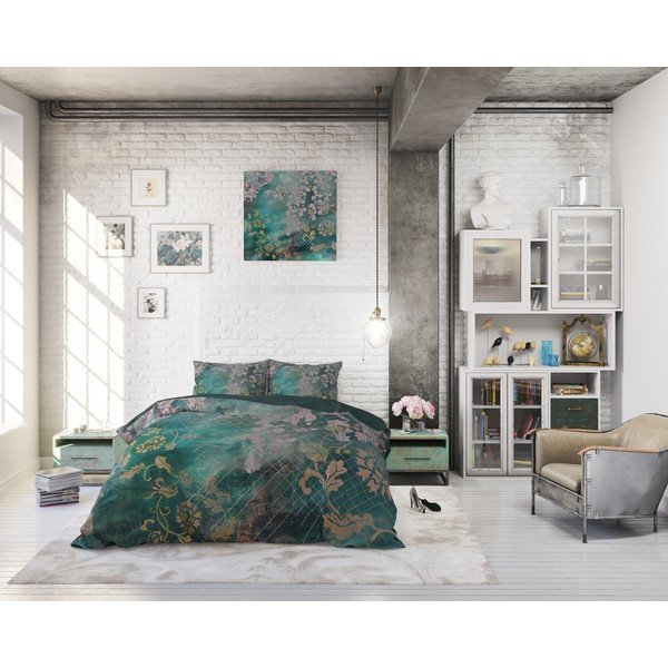 Tiran Flower zöld egyszemélyes pamut ágyneműhuzat, 140 x 200 cm - Pure Cotton-image-3