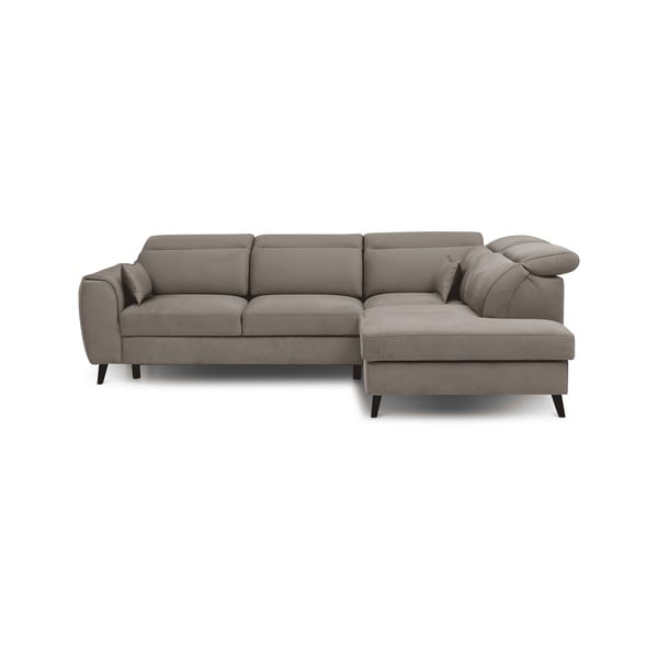 Bézs bársony kinyitható-tárolóhelyes sarokkanapé (jobb oldali-L alakú) Noble – ELTAP