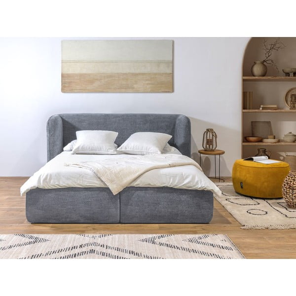 Világosszürke kárpitozott franciaágy tárolóhellyel, ágyráccsal 160x200 cm Louise – Bobochic Paris-image-3