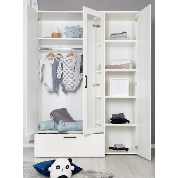 Fehér gyerek ruhásszekrény tükörrel 139x190 cm Sylt – Roba-image-2