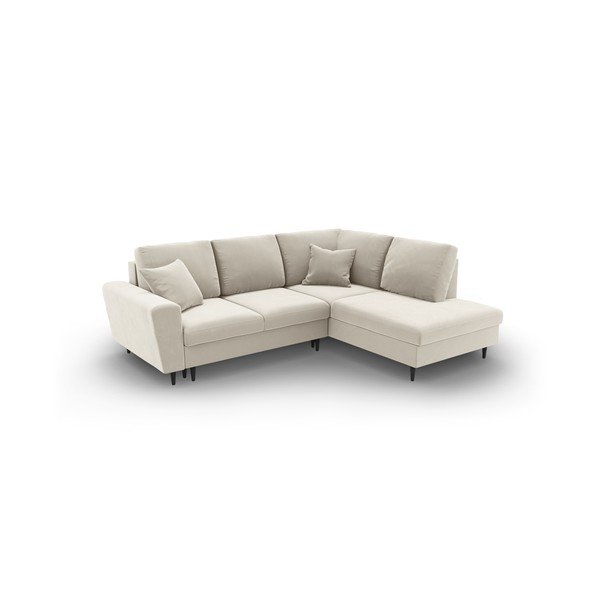 Bézs bársony kinyitható tárolóhelyes sarokkanapé (jobb oldali-L alakú) Kyoto – Cosmopolitan Design-image-1