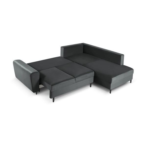 Sötétszürke bársony kinyitható tárolóhelyes sarokkanapé (jobb oldali-L alakú) Kyoto – Cosmopolitan Design-image-2