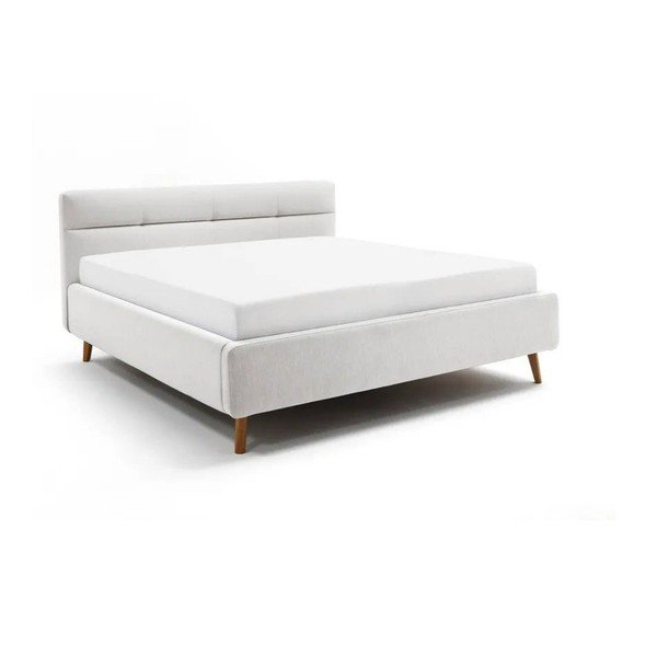 Világosszürke kárpitozott ágyneműtartós franciaágy ágyráccsal 180x200 cm Lotte – Meise Möbel