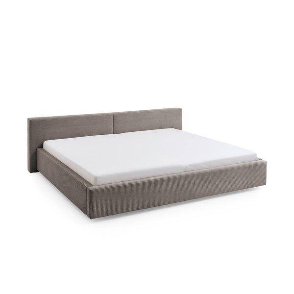 Szürkésbarna kárpitozott ágyneműtartós franciaágy ágyráccsal 200x240 cm Cube – Meise Möbel