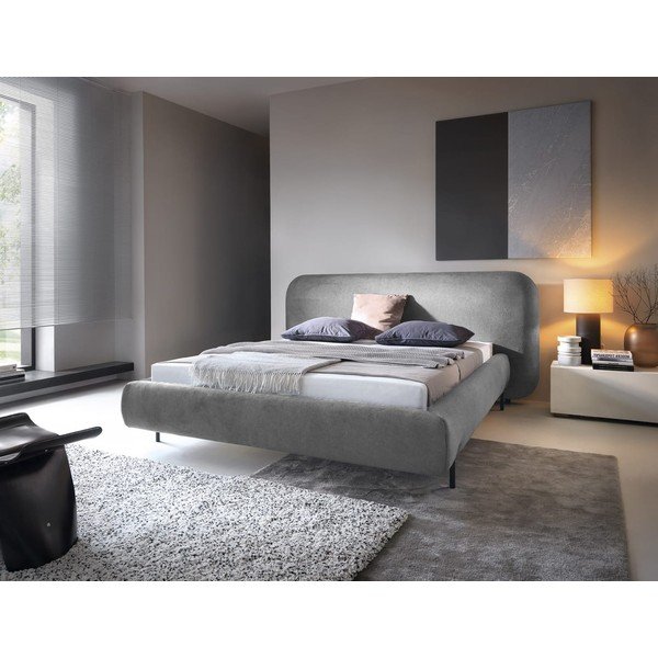 Szürke kárpitozott ágyneműtartós franciaágy ágyráccsal 160x200 cm Pointt – ELTAP-image-1