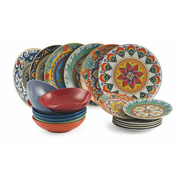 Renaissance 18 db-os színes porcelán és agyagkerámia étkészlet - VDE Tivoli 1996-image-2