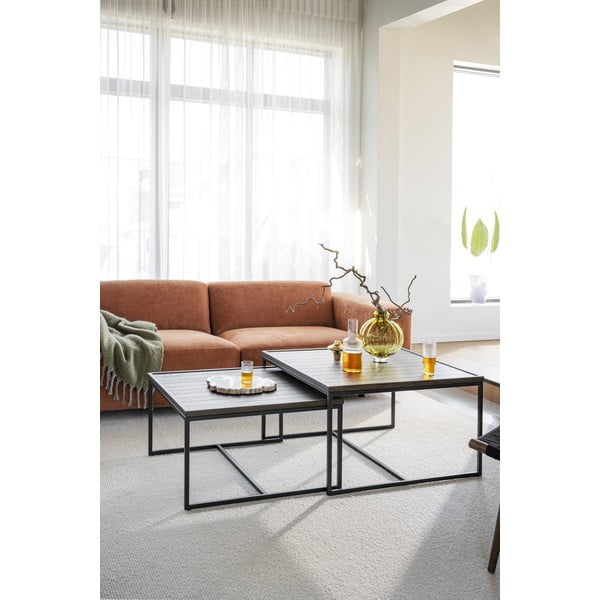 Sötétbarna dohányzóasztal tölgyfa asztallappal ø 80 cm Deerfield – Rowico-image-3