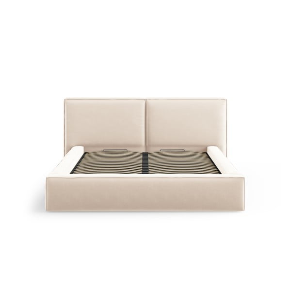 Krémszínű bársony kárpitozott ágyneműtartós franciaágy ágyráccsal 180x200 cm Arendal – Cosmopolitan Design-image-3