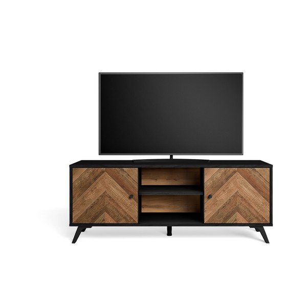 Fekete TV-állvány diófa dekorral 136x53 cm Chevrons - Marckeric-image-4