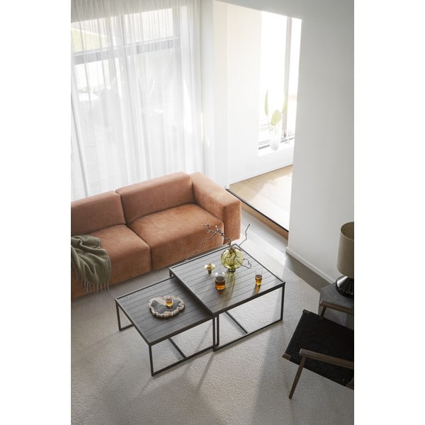 Sötétbarna dohányzóasztal tölgyfa asztallappal ø 80 cm Deerfield – Rowico-image-1