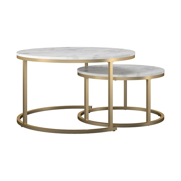 Fehér-aranyszínű kerek dohányzóasztal szett márvány dekorral 2 db-os  ø 79 cm Amelia – CosmoLiving by Cosmopolitan-image-1