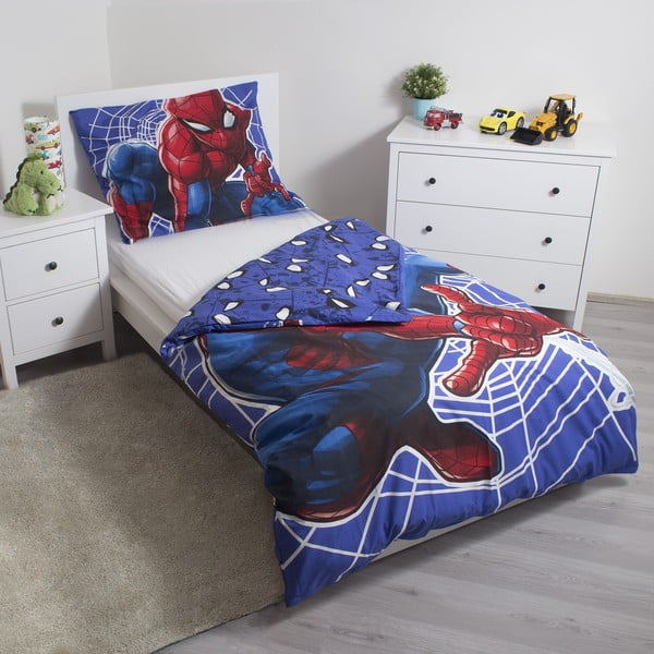 Piros-kék egyszemélyes pamut gyerek ágyneműhuzat világító hatással 140x200 cm Spider-man – Jerry Fabrics-image-2